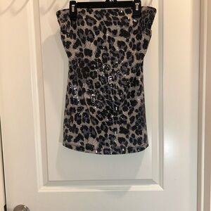 Charlotte Russe Gray and Black Sequin Leopard Tube Top